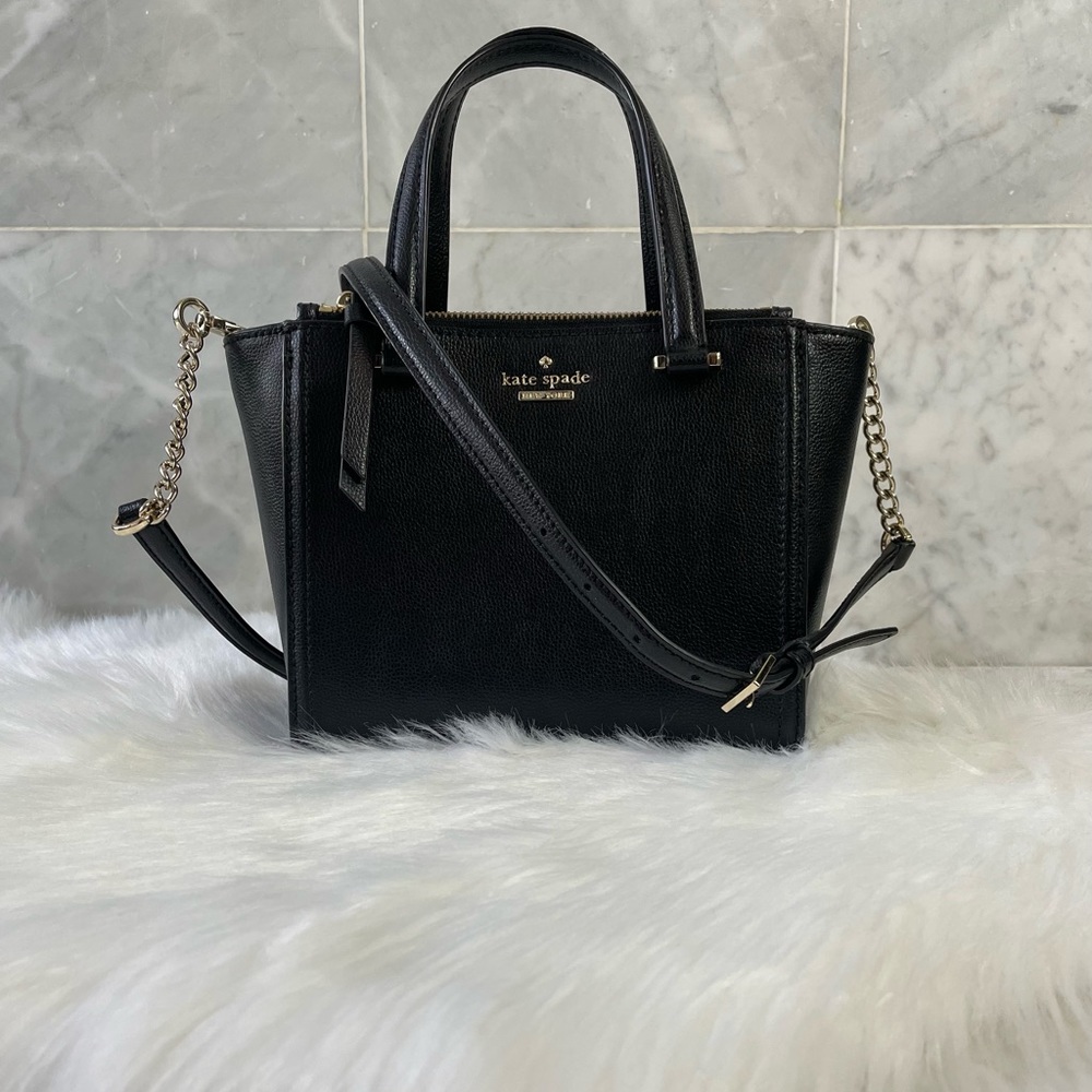 🌈Kate Spade Black Pebble Leather Satchel Crossbody Bag